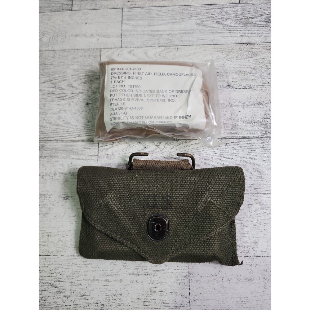 US Army WW2 First Aid Belt Pouch & USGI Camouflaged First Aid Field Dressing